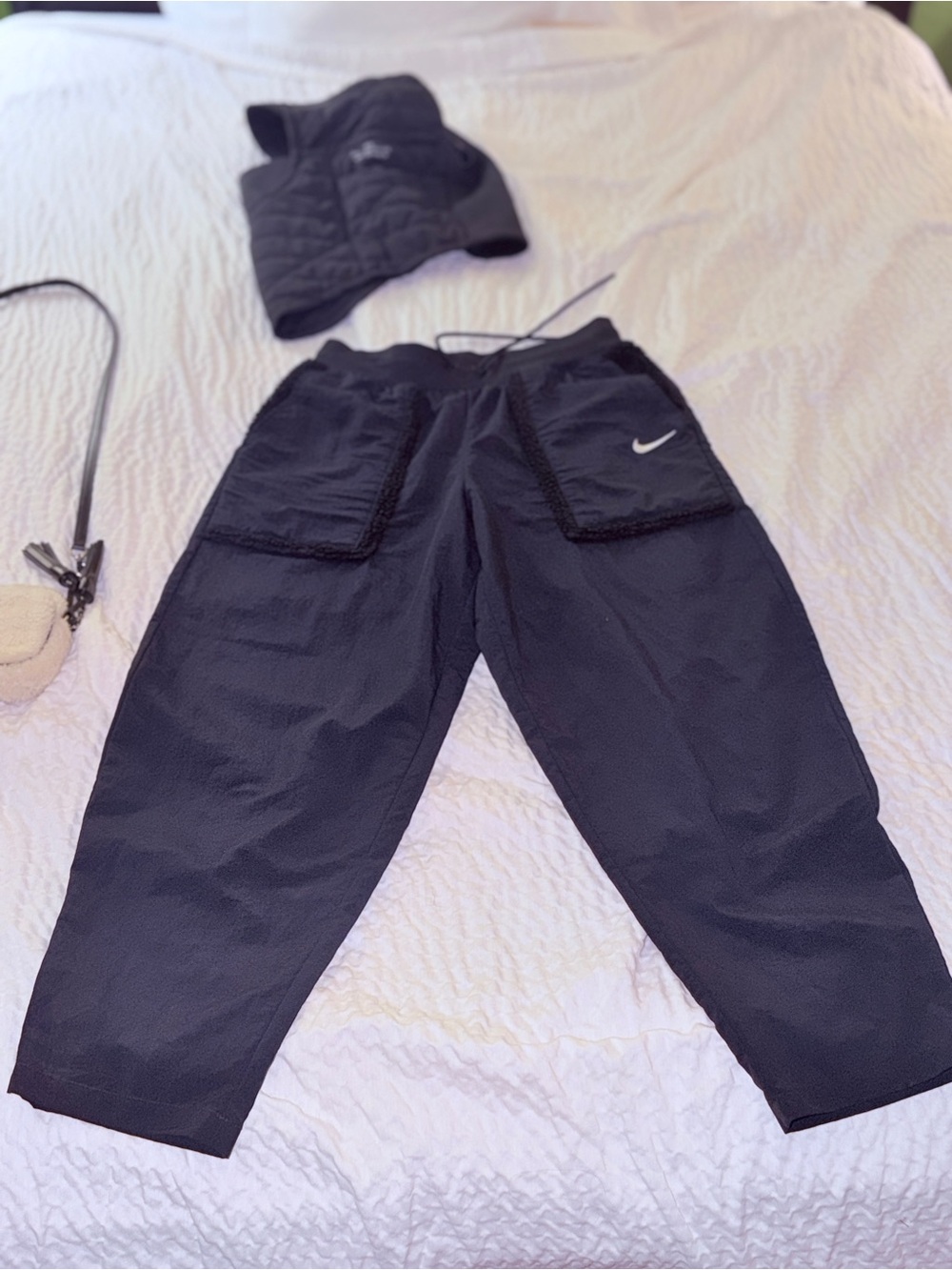 Nike Black Women's Sherpa Wooly Cargo Joggers with Front Patch Pockets